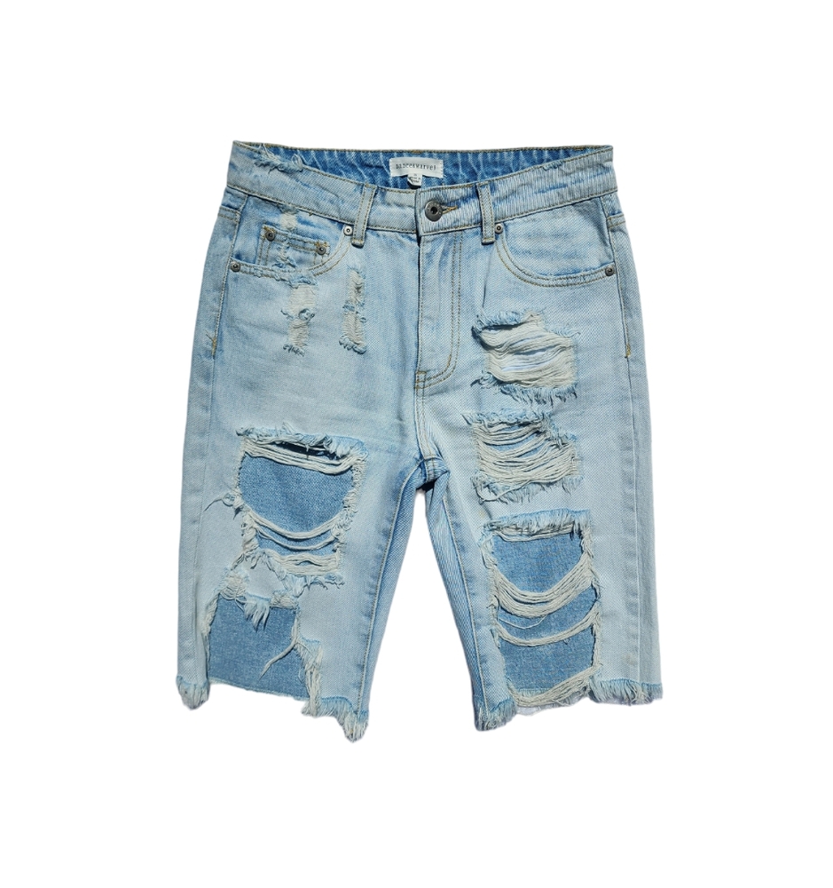 Dance & Marvel Light Blue Wash Distress Denim Shorts